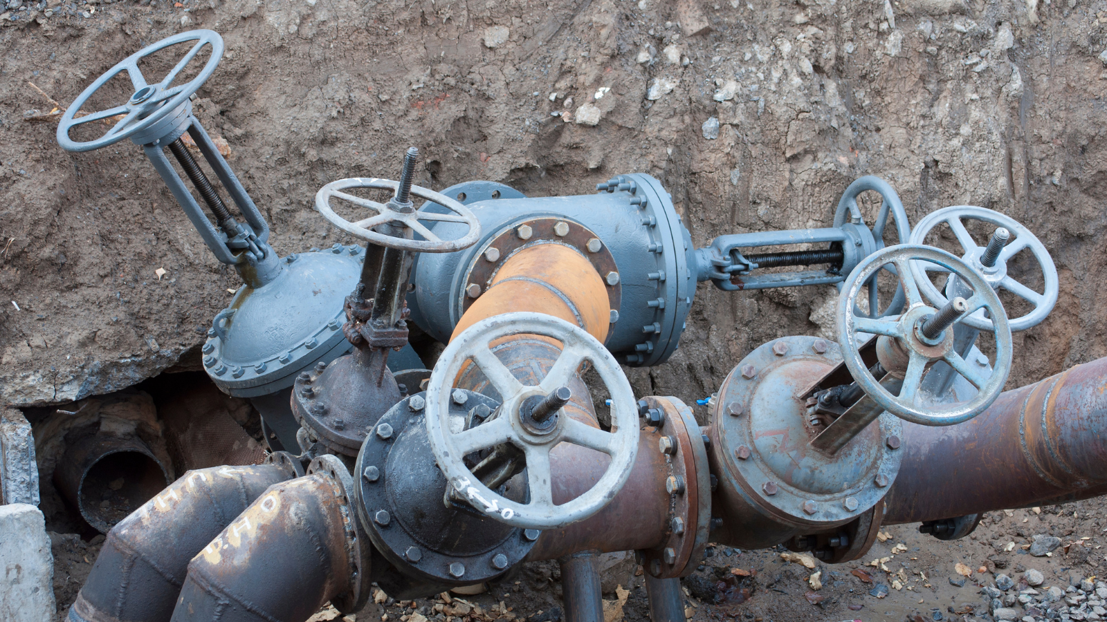 Old water valves and pipes in the ground